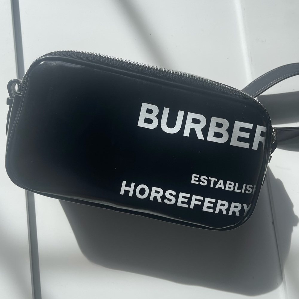 BURBERRY BLACK COATED CANVAS HORSEFERRY BUM BAG
